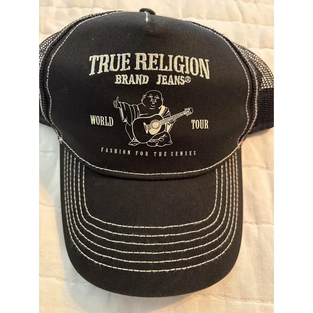 True Religion Buddha World Tour Trucker Hat Black Mesh Back